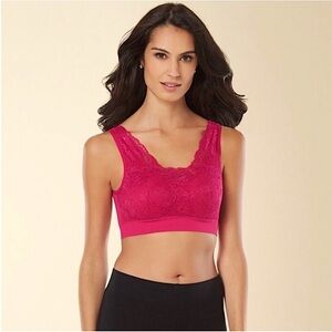 Soma Seamfree Lace Bralette in Festival Fuchsia with Floral Lace Overlay, Medium